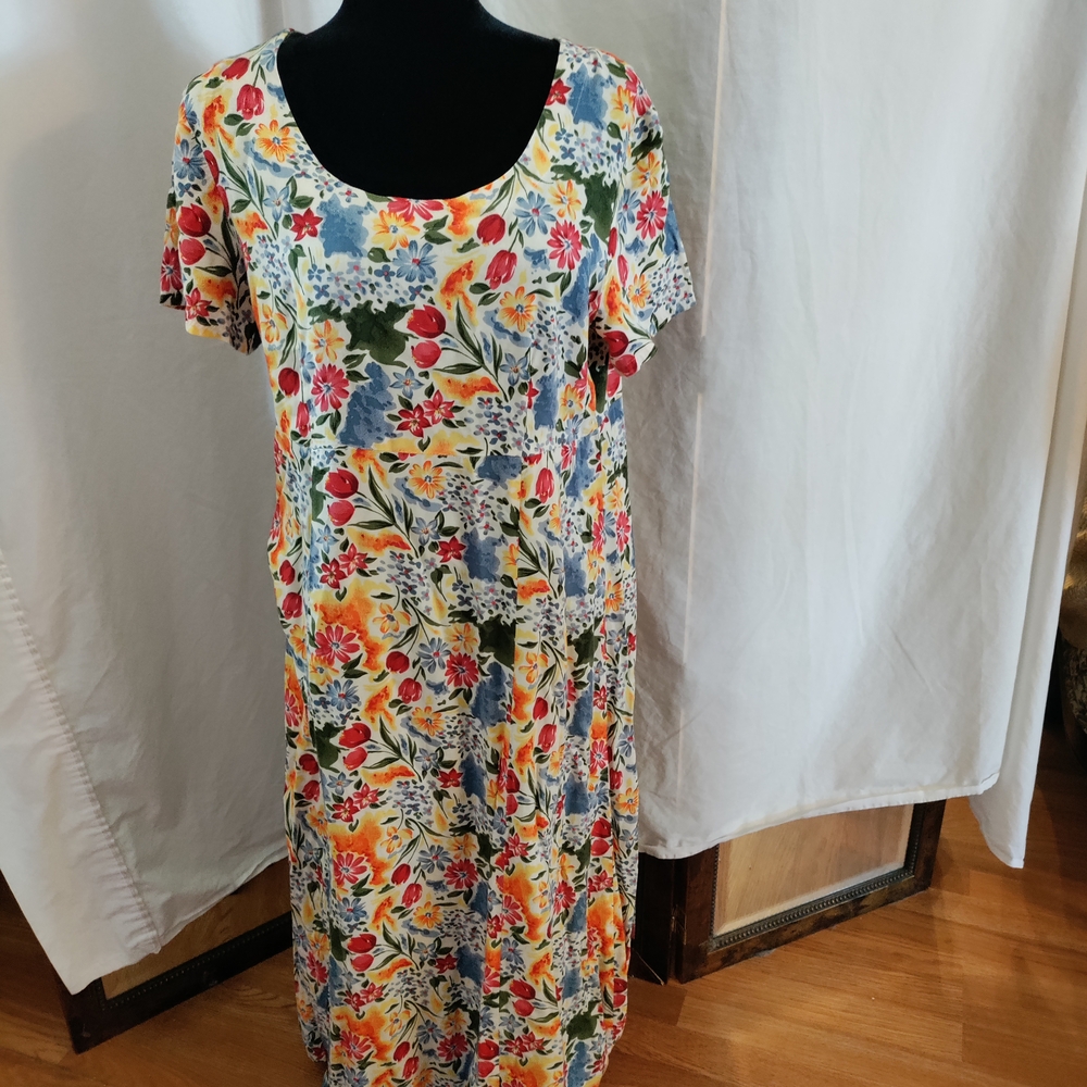 Vintage Foral Multicolor Dress, Size L/12